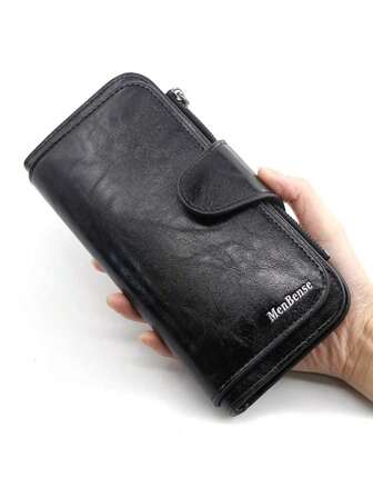 Women's Long Wallet Purse, Minimalist Oiled Leather Solid Color Coin Pouch Clutch (All Printed Letters/Patterns Random)