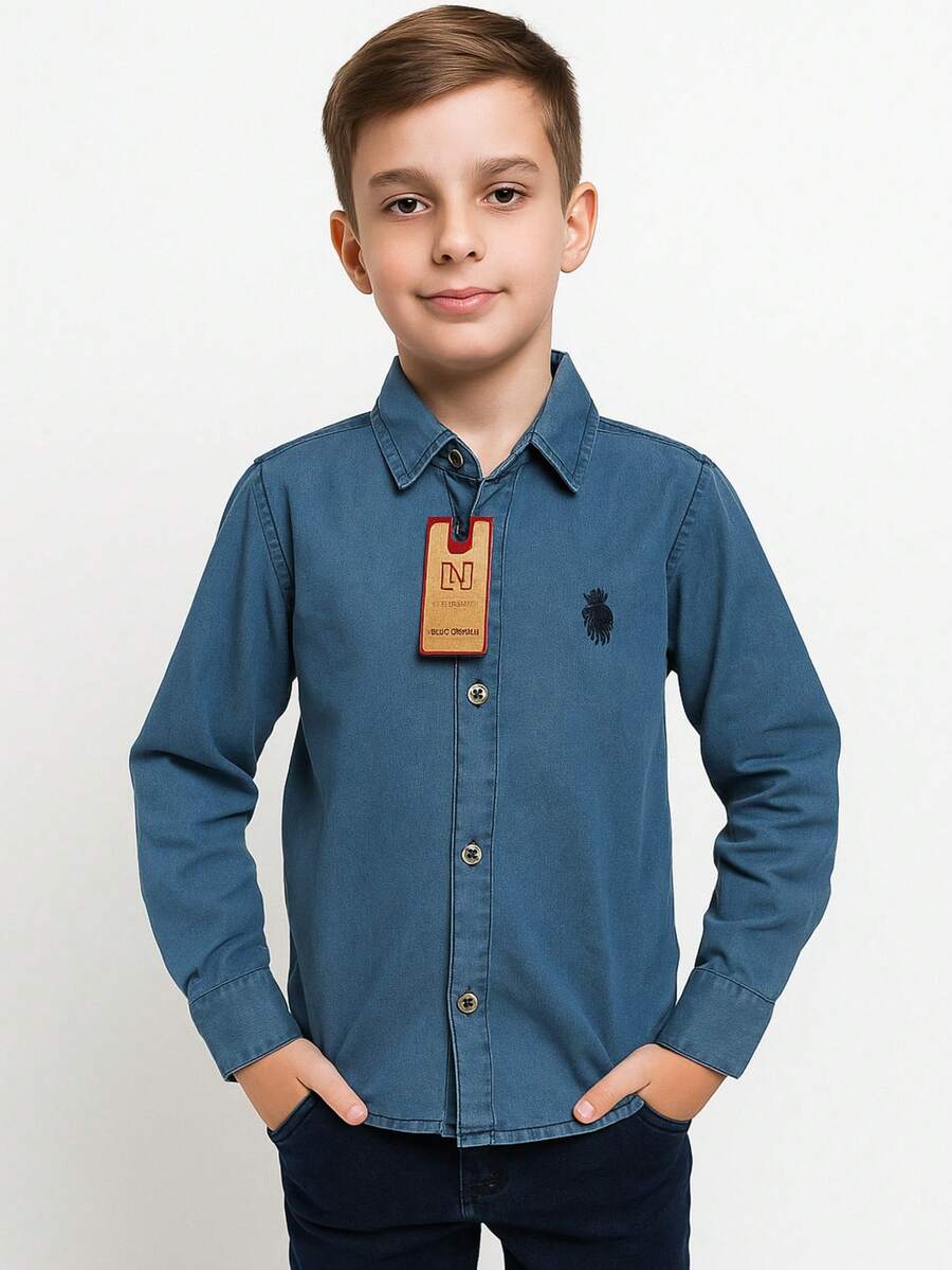 Men's Long Jeans Shirt For Children And Youth - Màu xanh bụi bặm - Xem 1