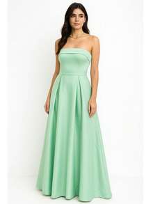 Long Strapless Princess Style Bridesmaid Prom Debutante Party Dress In Luxurious Satin Matte Fabric - Mint Green - View 1