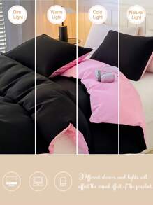 3 件双色拼布黑粉色羽绒被套套装(1 个羽绒被套 + 2 个枕套,无填充物),日常使用涤纶柔软亲肤,适用于主卧、客房、宿舍、返校季、送礼佳品,四季皆宜 - 彩色 - 查看 8