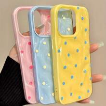 Funda para teléfono rosa con lunares, acabado brillante con patrón de meteorito arrugado, resistente a caídas, compatible con phone 16 Pro, 15, 14 Plus, 13, 12 y 11. Ideal para Año Nuevo, Pascua, Halloween, amigos y familia. - Rosa - Ver 2
