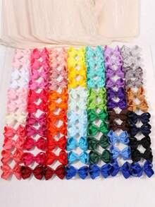 20pcs Random Color Cute Ribbon Bow Hair Clips, Hair Accessories For Girls Daily Wear - Multicolor - View 3