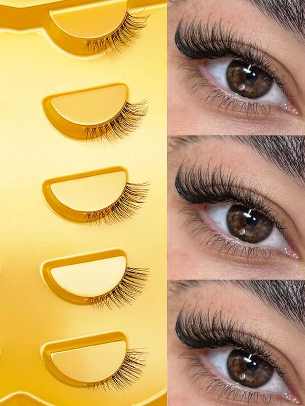 5 Pairs Half-Eye False Eyelashes, Strip Eyelashes, 5-10mm Length, D Curl, Lengthening False Eyelashes, Natural Thin False Eyelashes, Reusable False Eyelashes, Easy To Apply, Suitable For Dating, Party And Other Occasions. Fox Eye And Cat Eye Style Eyelash Extension For Half-Eye False Eyelashes, Suitable For Beginners.Natural, Long Fairy Eyelashes, Can Be Reused, Waterproof And Sweat-Proof.