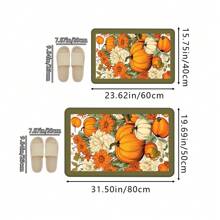 1pc Thanksgiving Rustic Pumpkin & Floral Print Holiday Doormat, Soft Non-Slip Absorbent Machine Washable Kitchen Mat, Festive Cozy Entryway Rug, Rectangular Low Pile Holiday Home Decor Mat For Living Room, Bedroom, Kitchen, Laundry Room, Bathroom