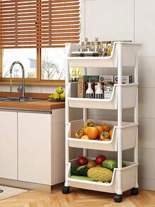1pc New Thickened Small Trolley Storage Rack, Household Snack Floor Standing Multi-Layer Living Room Storage Book Shelf, Mobile Kitchen Fruit & Vegetable Basket Rack, Factory Wholesale