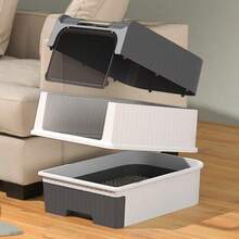 大型封闭式带抽屉猫笼 - 防止异味和溅水，易于清洁，便于室内外使用，为猫咪提供舒适的环境，是宠物主人的绝佳节日礼物，户外猫笼，室内宠物粪便解决方案，现代宠物产品，宠物产品 - 粉紅色的 - 查看 9