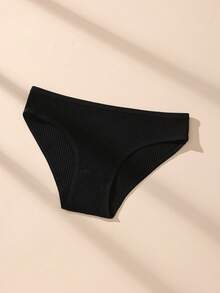 7pcs/Pack Women's Low Waist Black Cotton Ribbed Briefs, Comfortable, Minimalist, Soft & Skin-Friendly Underwear - Black - View 7