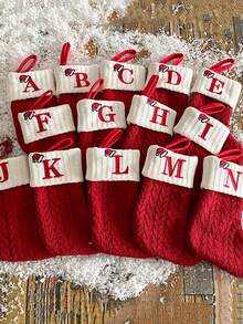 1pc Classic Christmas Stocking - Red And White Knitted Embroidered Alphabet Letter, Modern Style Holiday Polyester Candy Cane Decor, Festive Xmas Tree Hanging Ornament, Soft, Durable, Easy To Hang, Perfect For Holiday Season, Home Fireplace, New Year, Indoor And Outdoor Decor, Gift Bag, Christmas Decor Home Decor Christmas Decorations Room Decor