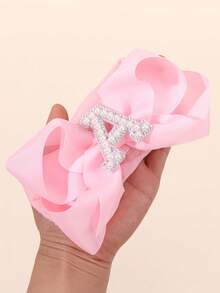 1 pièce Bandeau à nœud large de couleur unie élégante de la lettre A à Z, convient aux filles et aux bébés, serre-tête nœud perle doux, accessoire cheveux en satin, décoration de cheveux à la mode - Rose bonbon - Voir 4