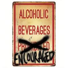 1pc "Alcoholic Beverages Encouraged" Retro Graffiti Aluminum Sign - 8x12 Inch Vintage Wall Art For Home, Bar & For Man Cave Decor - Durable Metal Plaque With Distressed Typography, No Electricity Needed, Metal Wall Art Decor - 彩色 - 查看 2