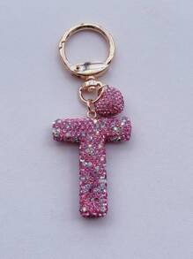 1 件粉色软陶瓷水钻镶嵌字母钥匙扣可爱个性吊坠女士包包配件汽车钥匙扣爱心装饰礼物送给妈妈和朋友情人节圣诞节万圣节配饰