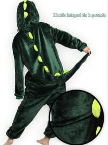 Pijama Enteriza de Dinosaurio para Mujer Invierno | Disfraz Caliente de Franela con Capucha Animal | Ropa de Dormir Cómoda y Divertida