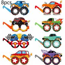 8pcs Off-Road Racing Theme Paper Photo Glasses, Monster Truck Pattern Face Decoration, Birthday Party Photo Props, Car Show Themed Decorations, Styling Decorations, Add Party Atmosphere Supplies