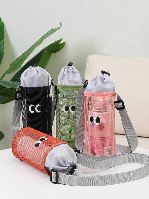 1pc Big Eye Design Water Bottle Sleeve, Mesh Water Bottle Holder, Fashionable, Portable, Essential For Travel