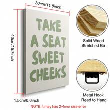 1 幅带框/无框 Take A Seat Sweet Cheeks 墙壁艺术海报帆布印刷极简主义绿色字体趣味浴室装饰画，适用于公寓、卫生间、客厅、现代家居装饰 - 彩色 - 查看 12