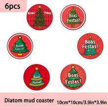 1 set/4 piezas/6 piezas Posavasos de barro de diatomeas con diseño de árbol de Navidad, posavasos de café, adecuados para decoración del hogar y restaurante, regalos navideños, decoración de mesa, decoración de otoño, decoración de fiestas temáticas, pueden ser entregados como regalos