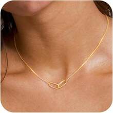 Gold Pendant Necklace For Women, Dainty Diamond Necklaces For Women Simple 14K Gold Plated Paperclip Choker Necklaces Cute Minimalist Open Oval Necklaces Gold Jewelry For Women Gifts - 金色+迴紋針金色 - 查看 1