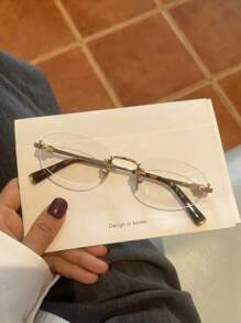Retro Y2K Frameless Lightweight Non-Prescription Women's Glasses, Luxury Design, Metal Frame, Oval Compact Fashionable Rimless Glasses, Suitable For Daily Wear, Comes With Glasses Case.