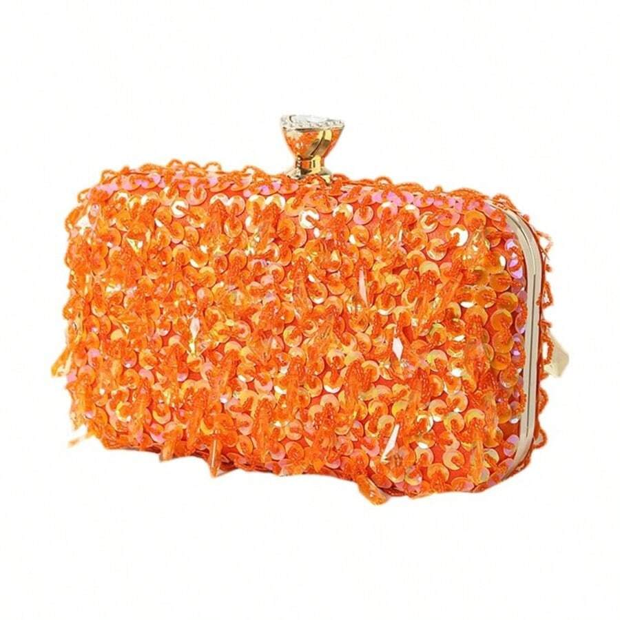 RomanticDesign Women Bling Evening Bag Fashion Embroidered Beaded Sequin Clutch Cocktail Wedding Party Purse - Orange - View 1