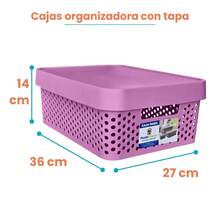 Caja organizadora paris con tapa plástico almacenamiento 11 litros organizador multiusos ropa juguetes papelería hogar practicidad cómodo fácil ordenar - Lila Púrpura - Ver 10