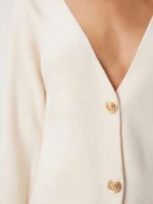 Casual Solid Color Button Front Cardigan, Autumn/Winter - White - View 3