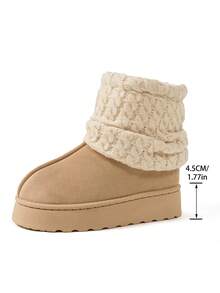 Bottes d'hiver/automne mignonnes, chaudes et à semelle épaisse, confortables. Bottes de neige mode polyvalentes avec doublure en peluche, tube court, personnalisées, fines, antidérapantes et en tricot.