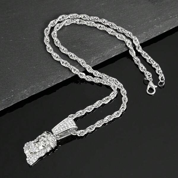 1PC JESUS Pendant Necklace With 4mm Twisted Chain; Shiny, Suitable For Holiday, Party And Daily Wear; As A Gift For Dating, For And Women
