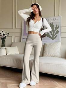 大码纯色高腰弹力喇叭裤运动瑜伽裤压缩紧身裤跑步健身裤，春夏透气速干运动长裤，女士紧身裤，女装