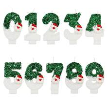 1 pieza/10 piezas Velas decorativas de Papá Noel verde con números del 0 al 9 para decorar pasteles, para fiestas de Navidad y cumpleaños, suministros de decoración de pasteles DIY, decoraciones navideñas, pijamas navideños, regalos de Navidad, decoración navideña