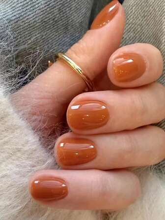 按压式指甲超短方形，春夏纯色奶油橙色凝胶指甲胶，24 件光滑圆形可重复使用紫外线抛光丙烯酸指甲艺术套装美甲用品