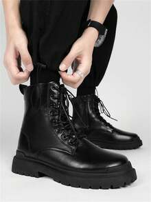 2025年秋冬新款男士低帮靴复古工作鞋厚底增高百搭皮鞋 - 黑色 - 查看 10