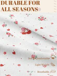 1 pieza Sábana ajustable, Ropa de cama elegante y femenina con estampado de cerezas, Protector de colchón, Cubrecama, Sábanas, Textil para el hogar acogedor, Piel amigable, Blanco, Protector de colchón transpirable y anti-pelusas, Decoración del hogar, Cubrecama decorativo para dormitorio, Se ajusta a todos los tamaños de cama - Individual, Doble, Queen, King, Apto para todas las estaciones, Lavable a máquina