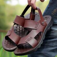 Sandalias planas de suela blanda para hombre, ideales para salir y relajarse, con suela gruesa, resistente al desgaste y antideslizante, perfectas para la playa. - Marrón - Ver 5