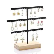 Soporte de exhibición de pendientes con 52 agujeros, soporte de Metal para collar, pulsera, tobillera, pendiente, estante de almacenamiento de joyería con Base de madera - Hoyo dorado 52 - Ver 3