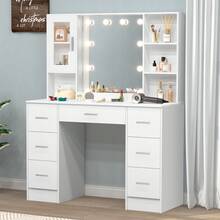 Large Dressing Table With Dimmable LED Mirror And 7 Drawers Makeup Vanity Desk - White - View 7