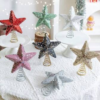 1pc, Glitter Golden Star Christmas Tree Topper, Festive Indoor Holiday Decoration With Sparkling Metallic Design For Christmas Trees, Holiday Decor For Home & Xmas Tree