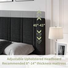 Upholstered Bed Frame With Headboard, Linen Fabric Platform Bed Frame With Tufted Headboard, No Box Spring Required, Easy Assembly, Pink/ White/ Black/ Blue, Twin/ Full/ Queen - màu đen - Xem 3