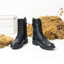 Comfyshoes 女士时尚战斗靴，带卡位口袋，黑色靴子 - 黑色 - 查看 6