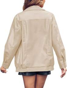 Womens Oversized Leather Jackets Faux Casual Zip Up Bomber Motorcycle With Pockets S-XL