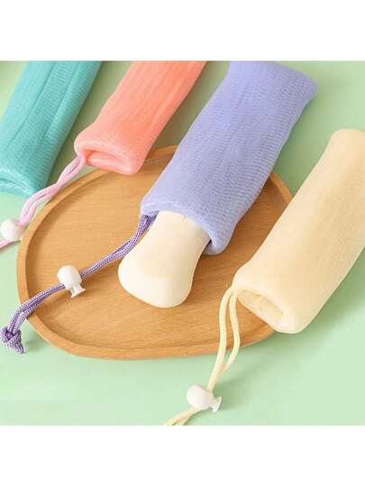 1pc Exfoliating Mesh Soap Saver Pouch Bag, Thickened Face Cleansing Foaming Pouch With Drawstring, Keep Your Soap Fresh And Clean, For Bathroom, For Travel, For Camping, For College Dorm, Minimalist, For Student, For Men, For Women, Travel Accessories, Back To School Stuff, Dorm Essentials Bathroom Decor Fall Decor