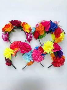 1pc/2pcs/4pcs Floral Print Halloween Butterfly Party Bohemian Polyester Colorful Flower Headband, Butterfly Hair Accessories, Party Headpiece, Day Of The Dead Headband, Suitable For All Seasons