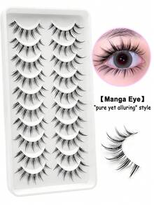 10 Pairs Asiteo Anime Style Transparent Natural Long False Eyelashes, Suitable For Beginners And Daily Use, Applicable For Cosplay And Anime Styling - Black - View 4