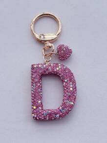 1 件粉色软陶瓷水钻镶嵌字母钥匙扣可爱个性吊坠女士包包配件汽车钥匙扣爱心装饰礼物送给妈妈和朋友情人节圣诞节万圣节配饰