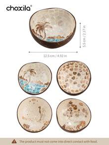 choxila 1个椰壳碗配木勺，复古圆碗，甜点碗，适用于糖果、巧克力、甜点，家用餐具，天然木碗，厨房、庭院、圣诞节。返校礼物，学校用品 - 貝殼椰碗 - 查看 10