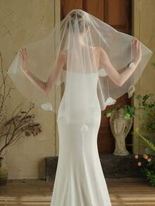 1pc Beaded Flower Single Layer Bridal Veil, Hairstyle Accessory Suitable For Wedding Dress Fall Clothes For Women