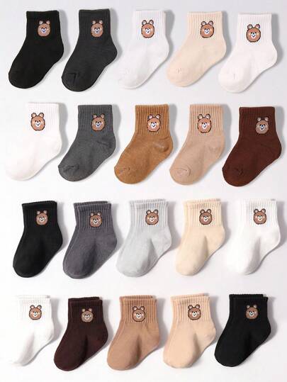10 pares de calcetines casuales con estampado jacquard de oso aleatorio, aptos para niños pequeños, recién nacidos e infantes, calcetines para bebé, calcetines para recién nacidos, calcetines para niños pequeños, calcetines para infantes