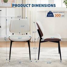 LIZHOUMIL Dining Chairs Set Of 2/4/6 - Mid Century Modern Upholstered Retro PU Leather Kitchen Chairs With Walnut Bentwood Back And Metal Legs, Black/White - 白色 - 查看 3