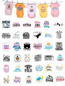 3/6/12/30/36 Sheets Baby Shower Decorations,Baby Iron On Patches For Clothes,Funny Shower Games Dtf Transfers Ready To Press Decorating Kit For DIY Crafts - Multicolor - View 5