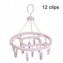 1pc Round Clothes Drying Rack, 12 Clips Plastic 360-Degree Windproof Hanging Lingerie & Socks Laundry Hanger, Multifunctional Clothing Organizer For Closet Organization
