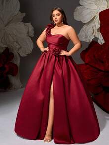 VIPGIRL Rochie de seară vișinie cu imprimeu floral, mărime mare, design cu crăpături, potrivită pentru ocazii formale precum baluri, nunți, gale, concursuri de rochii, cocktailuri, domnișoare de onoare, covor roșu - Rochie maxi elegantă, linie A - Burgundia - Vizualizare 7